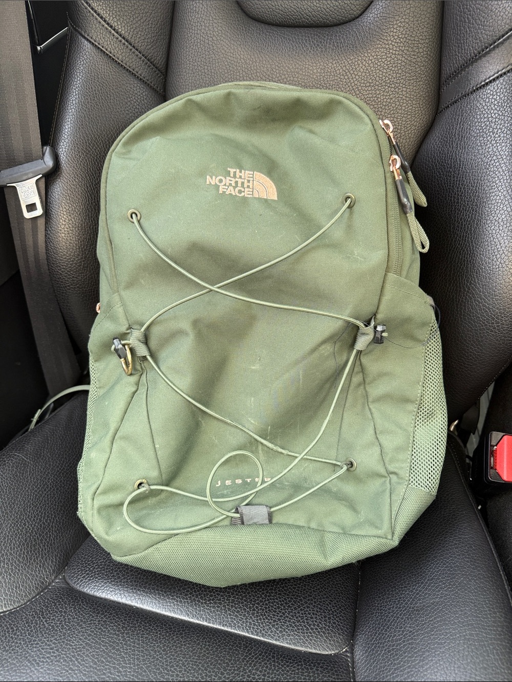 The North Face Womens Jester Backpack Olive Green with rose gold detail